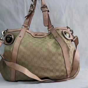Pre Owned Gucci GG salmon pink canvas large Handbag.